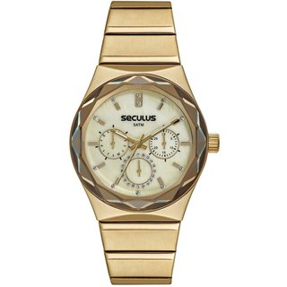Relógio Seculus Feminino Multifunção Aço Dourado Seculus