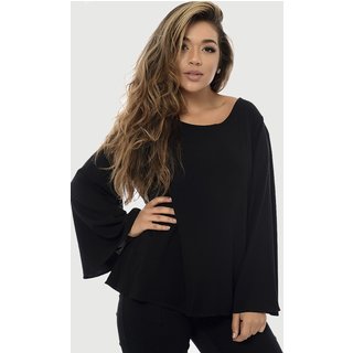 Blusa Bata Decote Redondo B’Bonnie Betina Preto