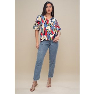 Blusa Gola V Manga Ampla Curta Floresce
