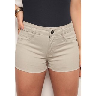 Short Jeans Feminino Básico Com Barra Bege Claro