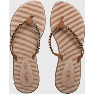Chinelo Dedo Feminino Beira Rio Corrente Dourada Caramelo