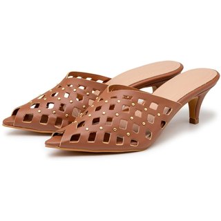 Tamanco Mule Feminino Bico Fino Salto Baixo 6034 Caramelo