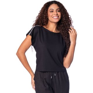 Blusa Feminina Giraffe Manga Curta com Filete na Manga Preto