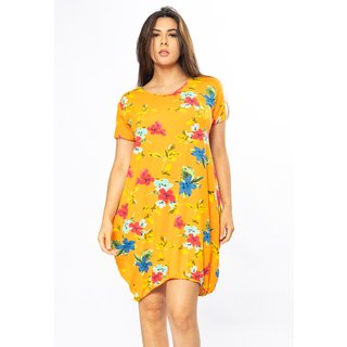 Vestido Curto Cabanafree Malha Amplo Always Estampa Laranja Floral