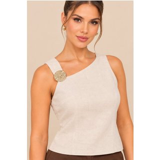 Blusa Feminina Lapetry Bege Elegante com Fivela na Alça