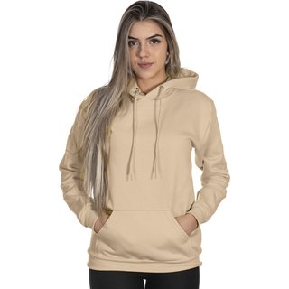 Moletom Feminino Lavini Canguru Blusa De Frio liso Com Capuz Bege
