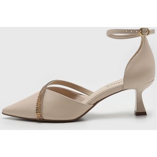 Scarpin Feminino cê Salto Baixo Ponta Fina Bege