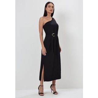 Vestido Maxi Longuete de Alfaiataria Texturizada Preto Rosicler