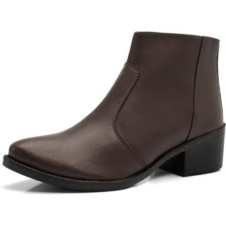 Bota Feminina RR Botas Com Zíper Lateral Chelsea Salto 4cm Baixo Country Coturno Cano Curto Café Marrom