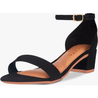 Sandália Feminina Salto Grosso Quadrado Bloco Confort Festa Nobuck Preto
