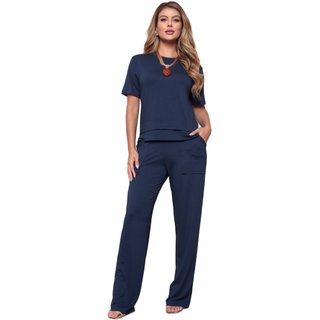 Conjunto Blusa Manga Curta e Calça Dellamarca Casual Comfort Azul Marinho