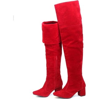 Bota Over Knee Lirom Cano Super Longo Camurça Vermelha