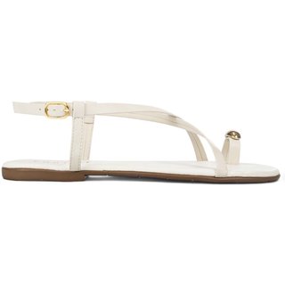 Sandália Feminina Rasteirinha Flatform Rasteira Flat Papete Enfeite Metalizado Lesma Metal Off-white
