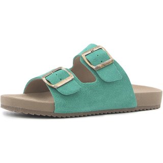 Papete Rasteira Sandalia Couro Verde Agua Tellini Store