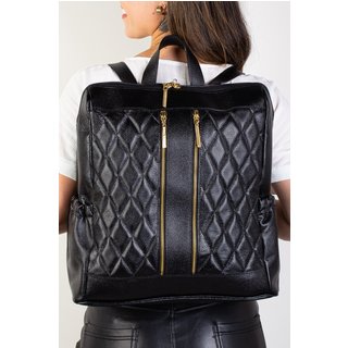 Mochila de couro liso matelassê Romana - Preto