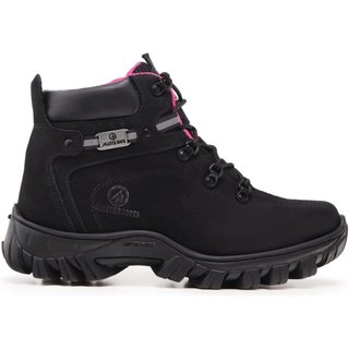Bota Feminina Couro Aventura Trilha Cano Baixo Confortável Cinza 33 Preto
