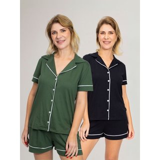 KIT Pijama Americano Curto Militar + Pijama Americano Curto Preto