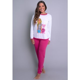 Pijama MVB Modas Longo Adulto Manga Comprida Inverno Pink