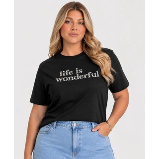 Camiseta Feminina Com Estampa e Rebite Dianna Preto