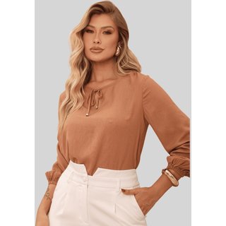 Blusa Miss e Misses Elis Manga Longa C/Ponteira Caramelo