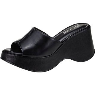 Sandália Feminina Tamanco Plataforma Sapato Salto Chinelo Shekinah Confortável Moda Festa Lançamento Preto