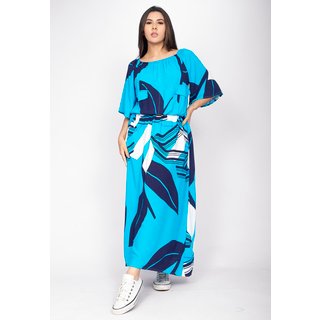 Vestido Midi Cabanafree Ciganinha Viscose com Lapela Estampa Imbé Blue