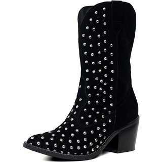 Bota Western Texana Bico Fino Country Preta Com Aplicações Kuento Shoes