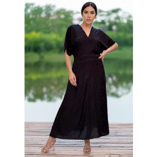 Vestido Midi Viscose Morcego Parati com Elástico Preto