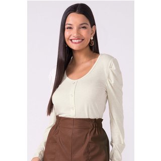 Blusa Feminina Decote U Com Botões Marialícia Bege