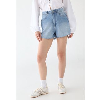 Shorts Jeans Feminino Hang Loose Destroyed Lavagem Clara Azul