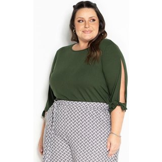 Blusa Com Amarração Nas Mangas Plus Size Verde Marguerite