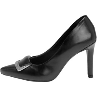 Scarpin LeRUCHEL Bico Fino Salto Alto Detalhe Classico Preto