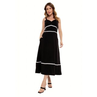 Vestido Bisô Midi Liso Sianinha Preto - Preto