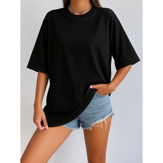 Camiseta Oversized Feminina Safira Moda Algodão Preto