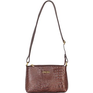 Bolsa pequena transversal de couro croco Iris - Café