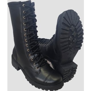 Bota Coturno Cano Médio Moda Pé Estilo Militar Preto