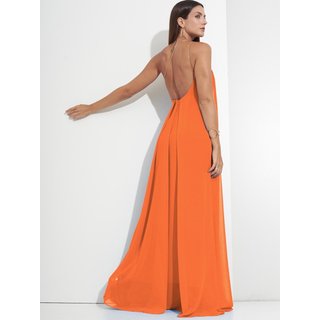 Vestido Festa Laranja Corrente Dourada