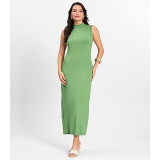 Vestido Midi Ribana Canelada Rovitex Verde