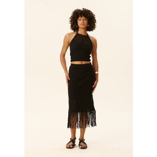 Saia Midi Rendada Com Franja Tricot