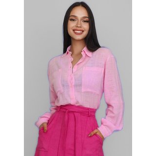 Camisa Saara Manga Longa Algodão Lisa Conigli Rosa Claro
