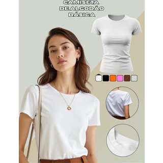 Camiseta GuGi Plus Size Lisa T-shirt Feminina Moda Camisa Básica Blusinha Branco