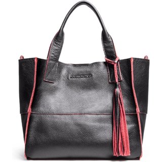 Bolsa Feminina Em Couro Alça De Mão Preta Com Vermelho "Samara Matias"""
