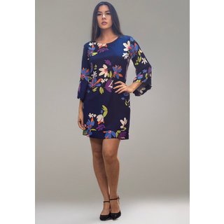 Vestido Curto Amazonia Vital Viscose Manga Ampla Balli Estampa Festa das Flores Azul