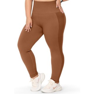 Calça Legging Fitness Plus Size Cós Alto Dobrável Marrom
