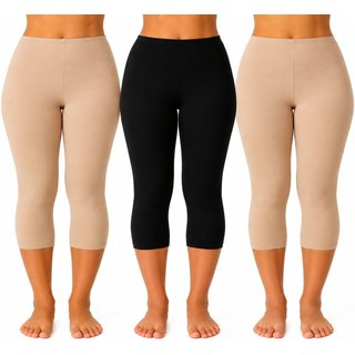 Kit 3 Calças Capri Segunda Pele Anágua Modeladora Feminina 2 Beges e 1 Preta