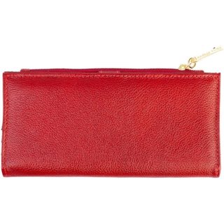 Carteira feminina de couro liso Cléo 9,5x19cm - Vermelho
