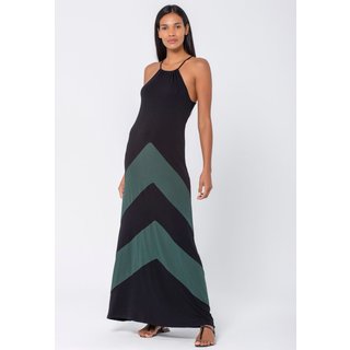 Vestido Longo Amazonia Vital Malha Trapézio Garota de Ipanema Preto e Verde