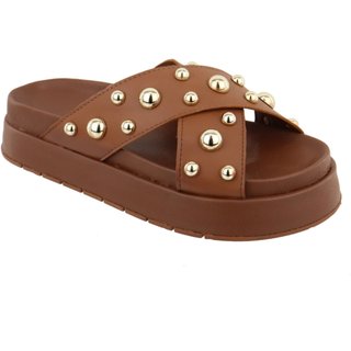 Sandalia Papete Rasteira Feminina Caramelo Sola Alta Tellini Store