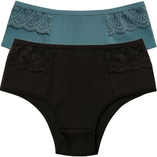 Kit 2 Calcinhas Reflexo Íntimo Com Renda Canelada Lingerie Básica Multicolorida