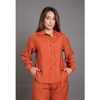 Camisa Manga Longa Feminina Social Em Viscose com Bolso Dialogo Laranja